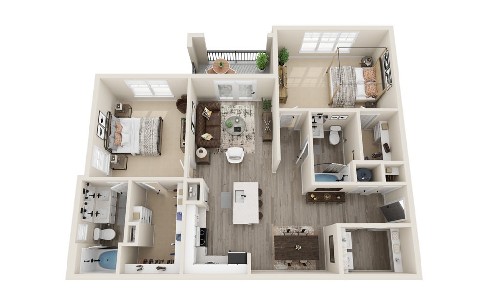 2.1 - 2 bedroom floorplan layout with 2 baths and 1182 square feet.